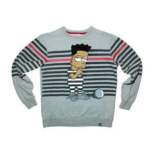 Vtg Rare Black Bart Simpson Inmate Wandering Juvie Ep. Gray Striped Sweater Sz M